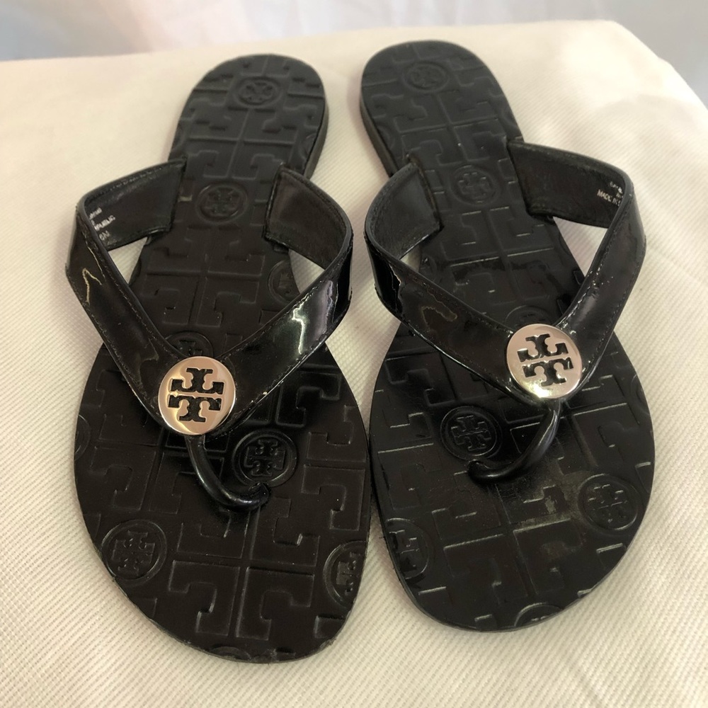 Tory Burch Thora Flip Flop Leather Sandals in Black Women’s size 6